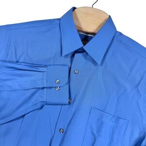Van Heusen Mens Dress Shirt 16.5 32/33 Blue Long Sleeve Button Up Super‎ Silk